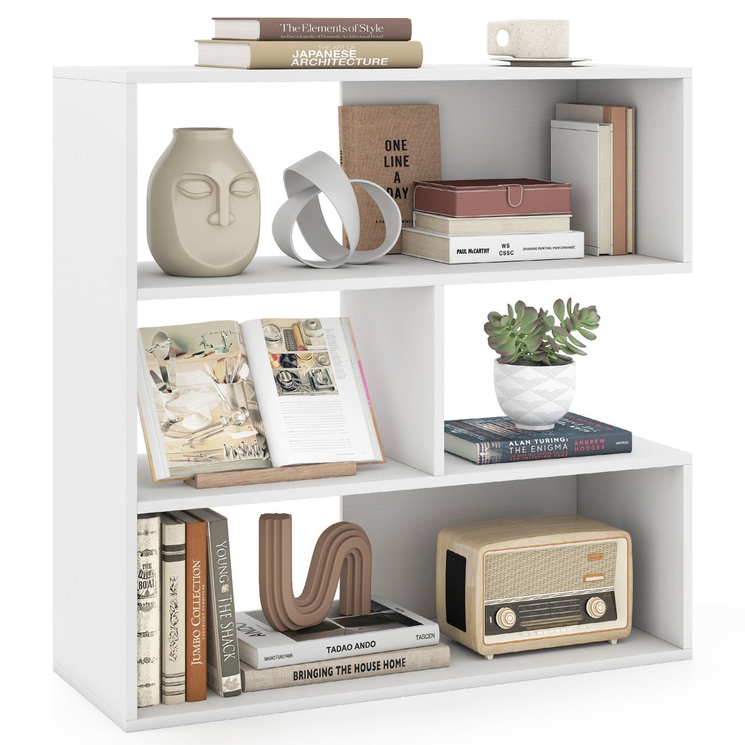 Concave Bookshelf, 3 Open Shelves, White Bookcases at Gallery Canada
