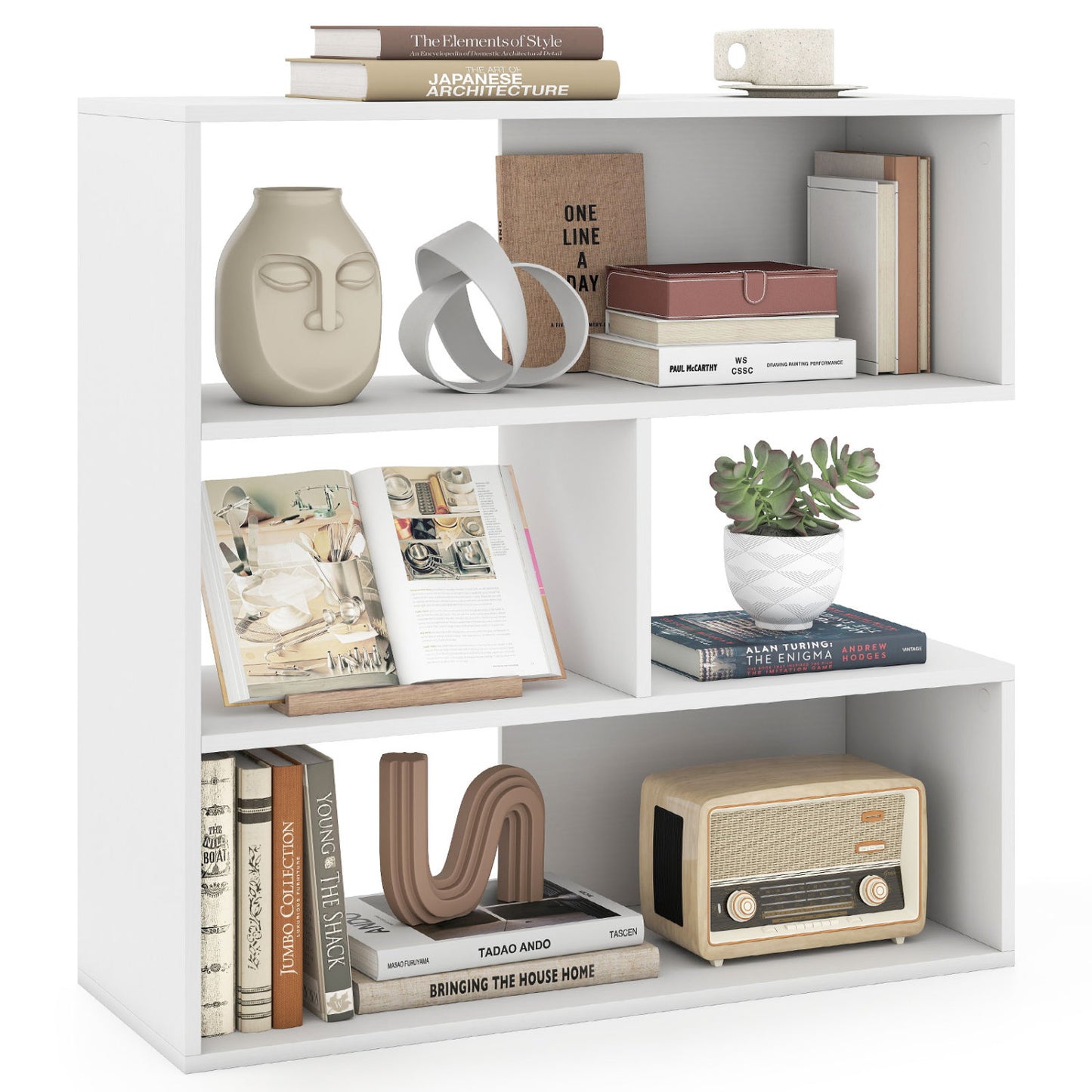 Concave Bookshelf, 3 Open Shelves, White Bookcases at Gallery Canada
