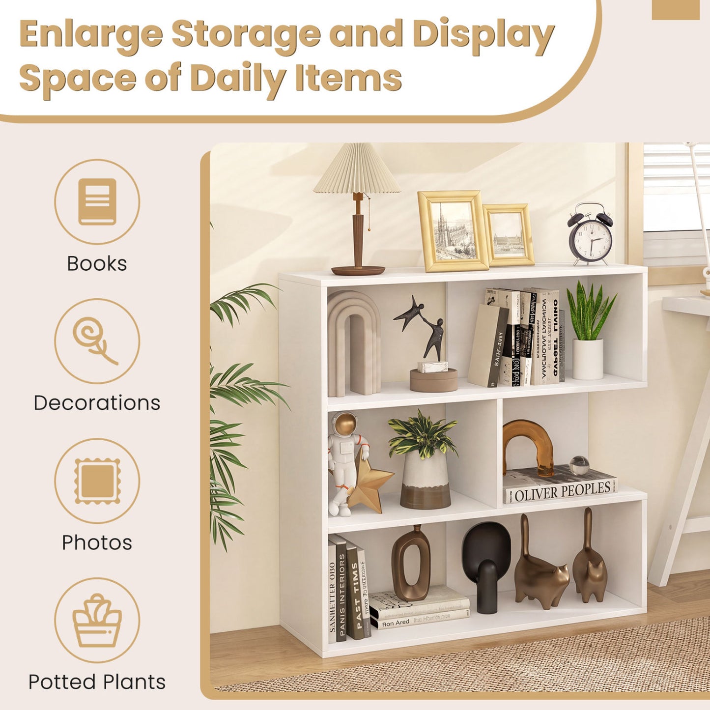 Concave Bookshelf, 3 Open Shelves, White Bookcases at Gallery Canada