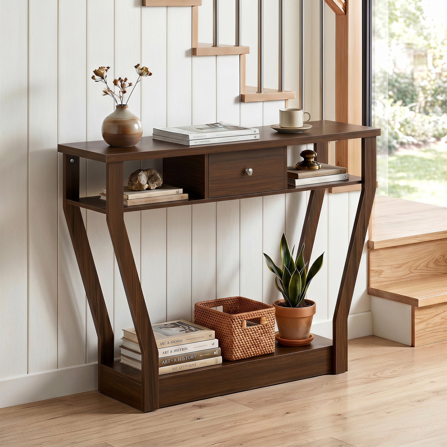 Console Hall Table With Storage Drawer And Shelf, Walnut Console Tables at Gallery Canada