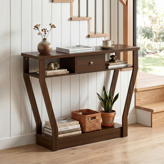 Console Hall Table With Storage Drawer And Shelf, Walnut Console Tables Walnut at Gallery Canada
