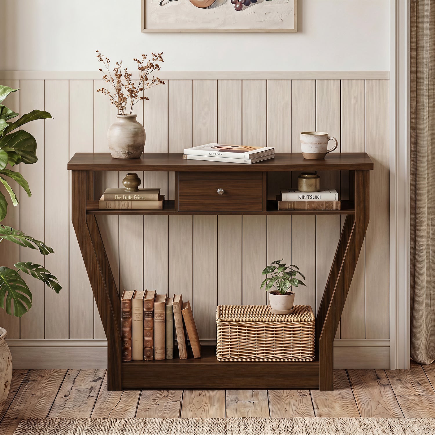 Console Hall Table With Storage Drawer And Shelf, Walnut Console Tables at Gallery Canada