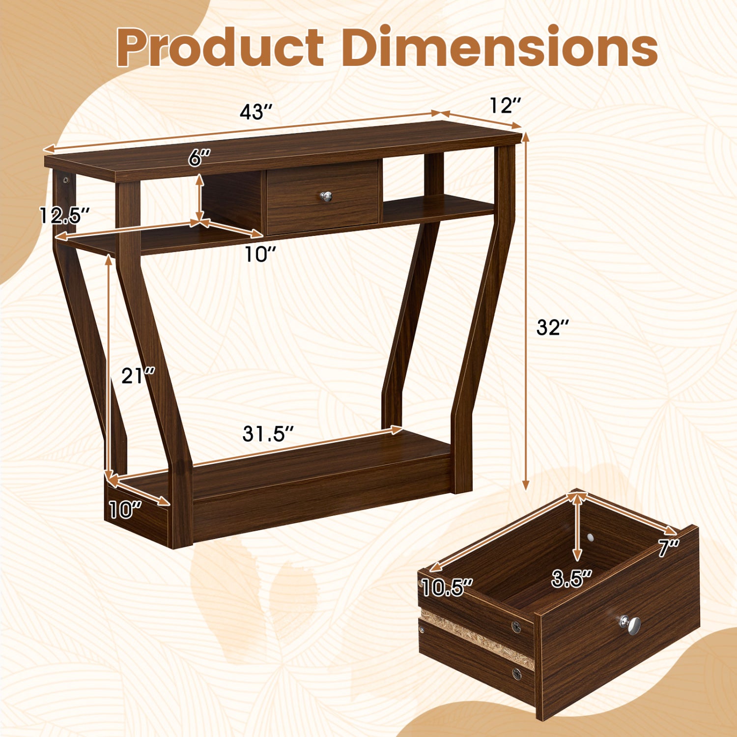 Console Hall Table With Storage Drawer And Shelf, Walnut Console Tables at Gallery Canada