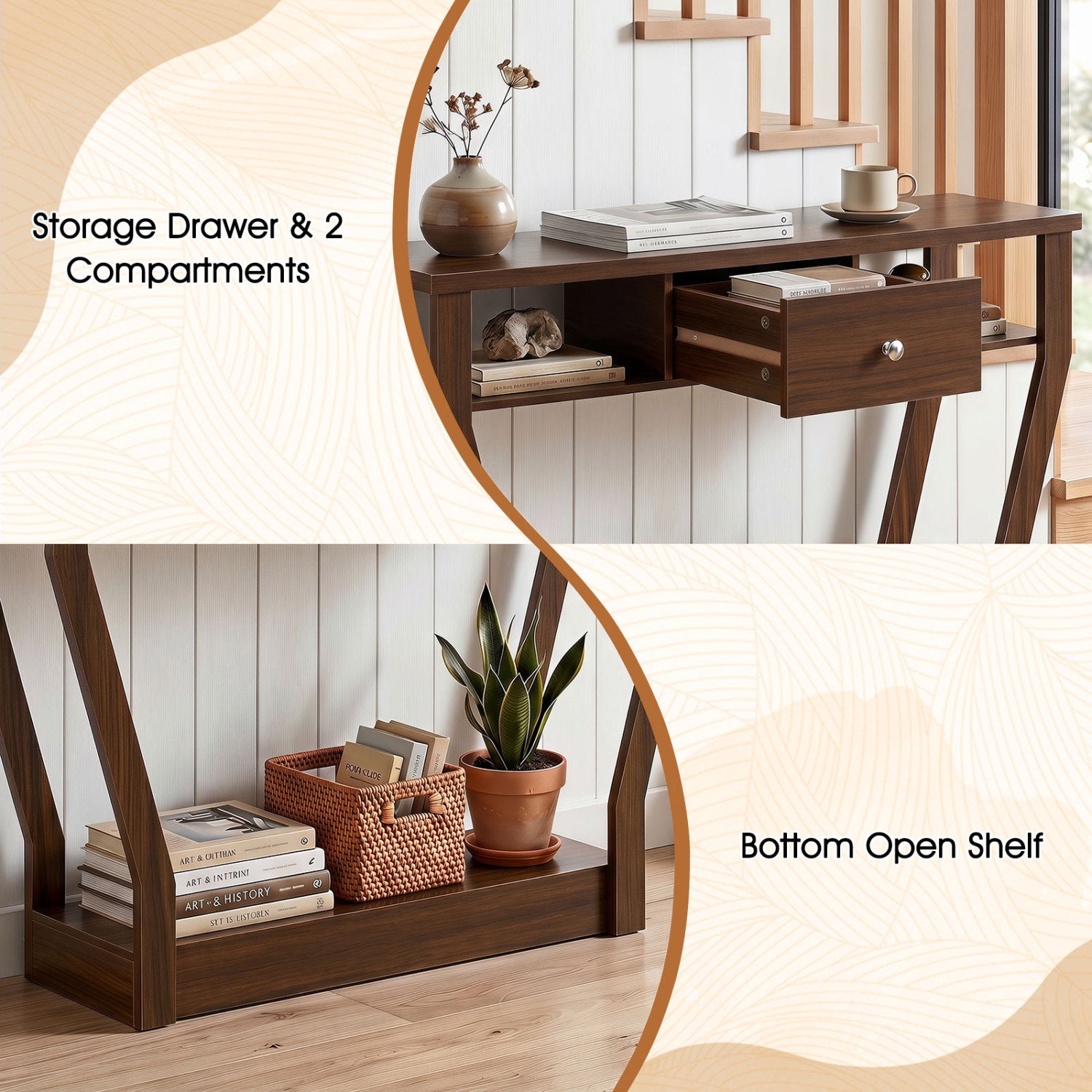 Console Hall Table With Storage Drawer And Shelf, Walnut Console Tables at Gallery Canada