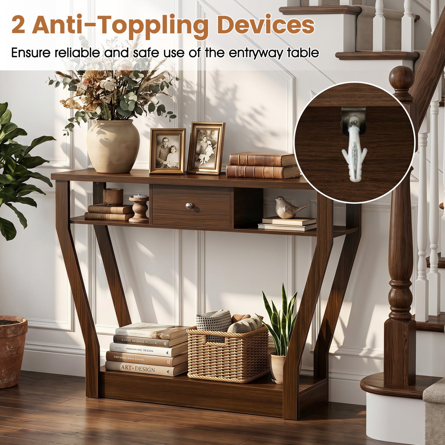Console Hall Table With Storage Drawer And Shelf, Walnut Console Tables at Gallery Canada