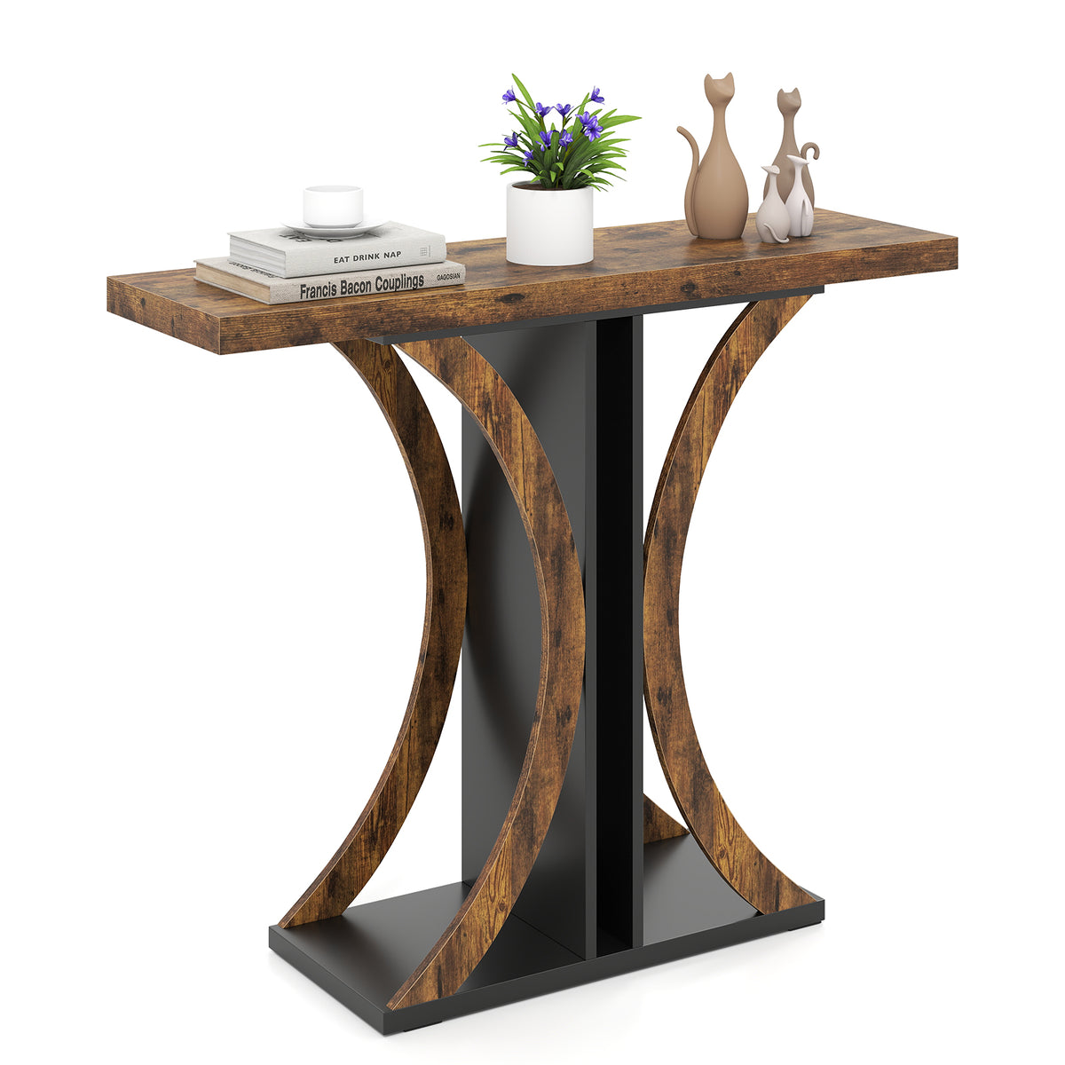 Console Table 39.5 Inch Rectangular Entryway Table with Geometric Frame, Rustic Brown Console Tables at Gallery Canada