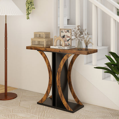 Console Table 39.5 Inch Rectangular Entryway Table with Geometric Frame, Rustic Brown Console Tables at Gallery Canada