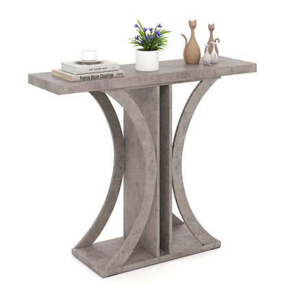 Console Table 39.5 Inch Rectangular Entryway Table with Geometric Frame, Gray Console Tables Gray at Gallery Canada