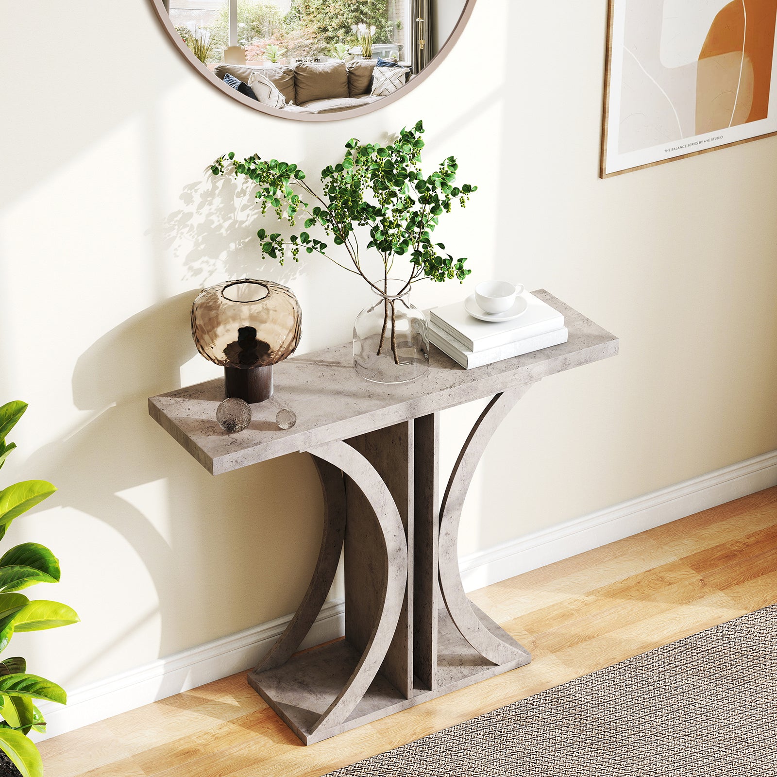 Console Table 39.5 Inch Rectangular Entryway Table with Geometric Frame, Gray Console Tables at Gallery Canada