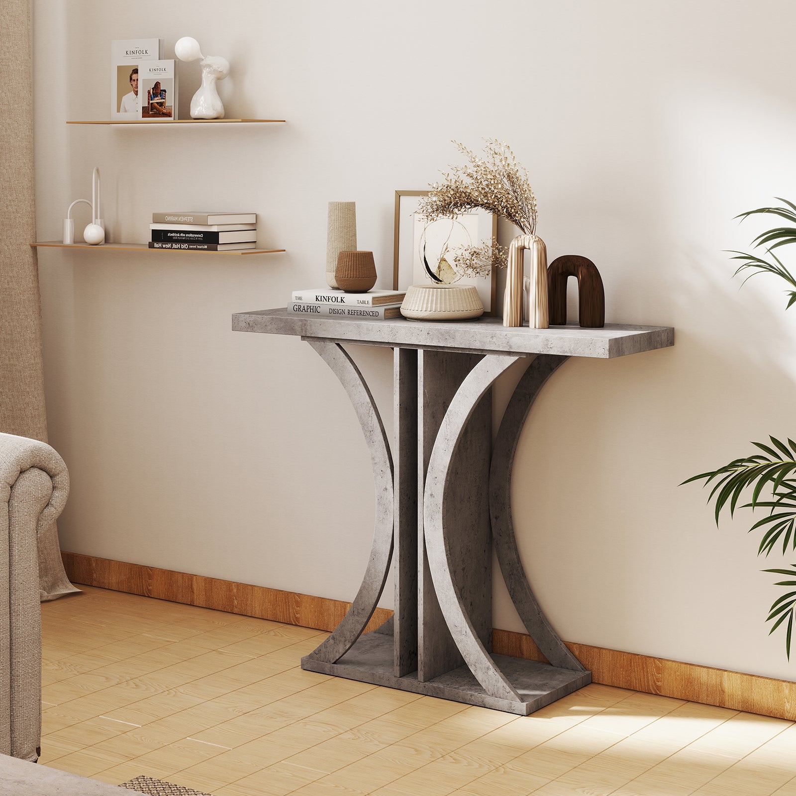 Console Table 39.5 Inch Rectangular Entryway Table with Geometric Frame, Gray Console Tables at Gallery Canada