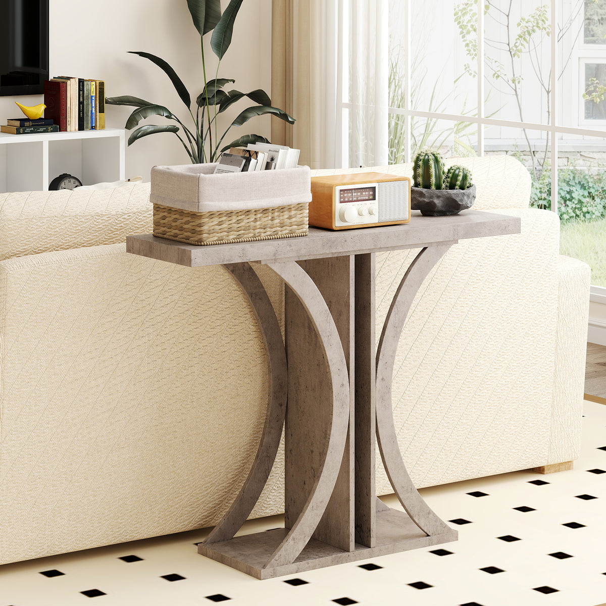 Console Table 39.5 Inch Rectangular Entryway Table with Geometric Frame, Gray Console Tables at Gallery Canada