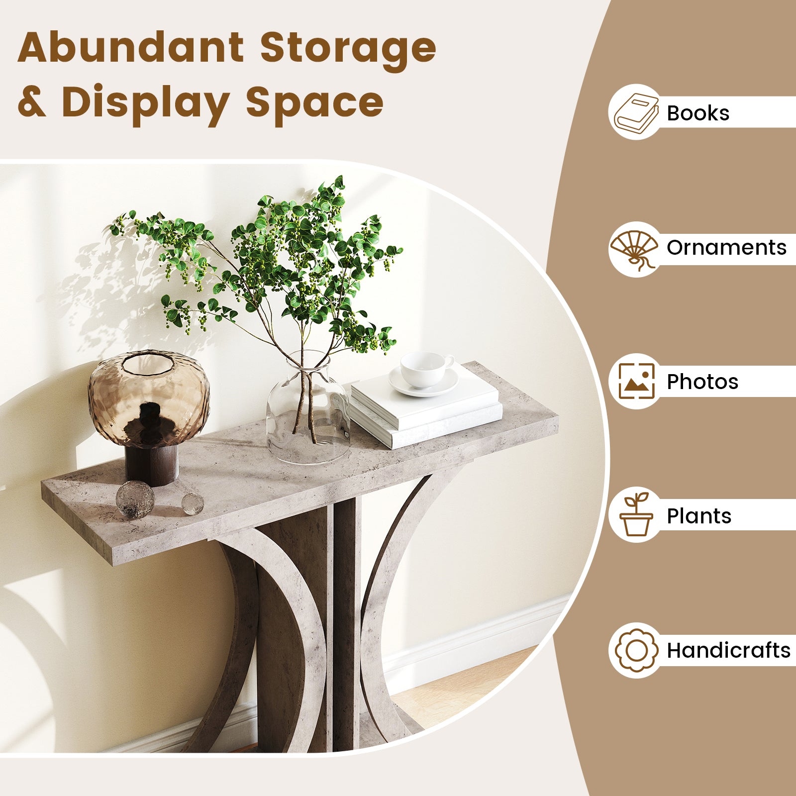Console Table 39.5 Inch Rectangular Entryway Table with Geometric Frame, Gray Console Tables at Gallery Canada