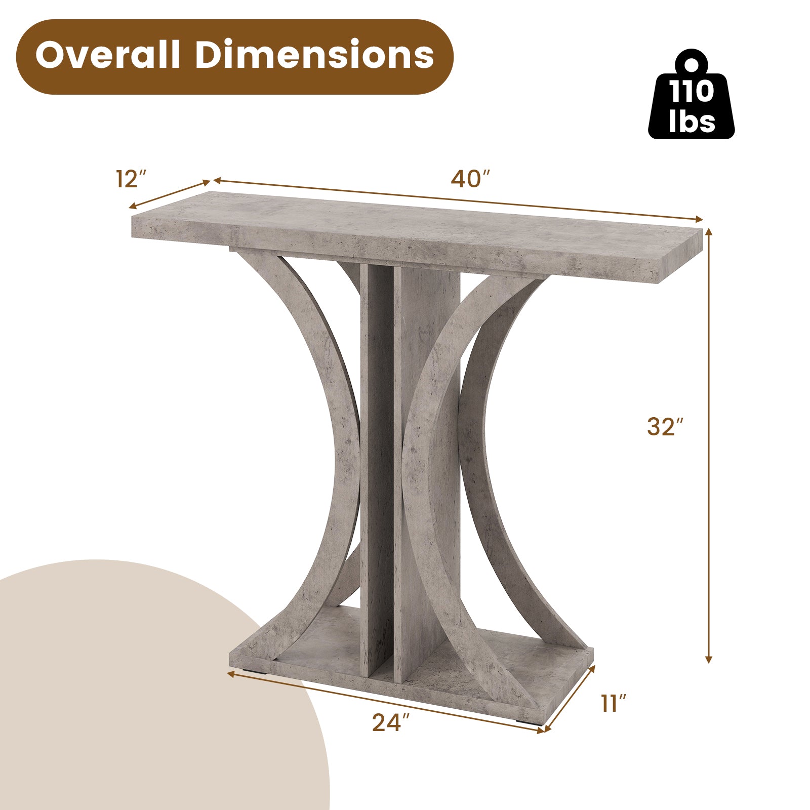 Console Table 39.5 Inch Rectangular Entryway Table with Geometric Frame, Gray Console Tables at Gallery Canada