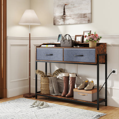 Console Table with Charging Station, 110 cm, Rustic Brown