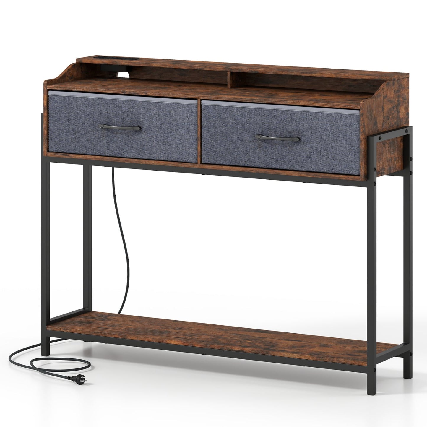 Console Table with Charging Station, 110 cm, Rustic Brown