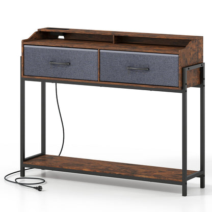 Console Table with Charging Station, 110 cm, Rustic Brown