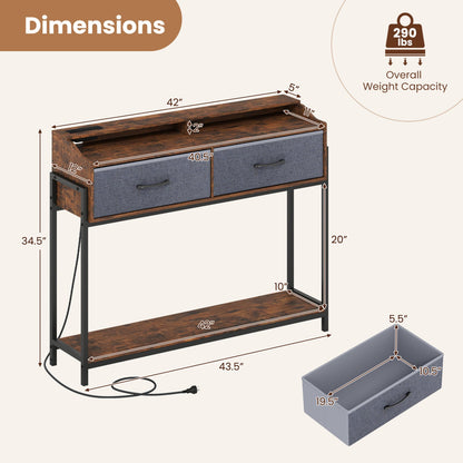 Console Table with Charging Station, 110 cm, Rustic Brown