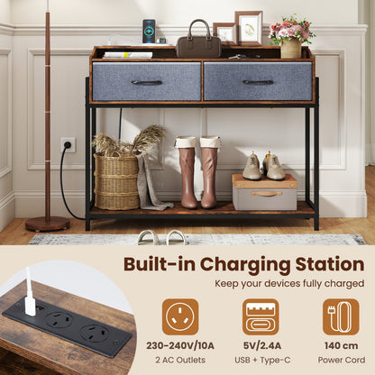 Console Table with Charging Station, 110 cm, Rustic Brown