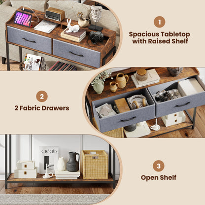 Console Table with Charging Station, 110 cm, Rustic Brown