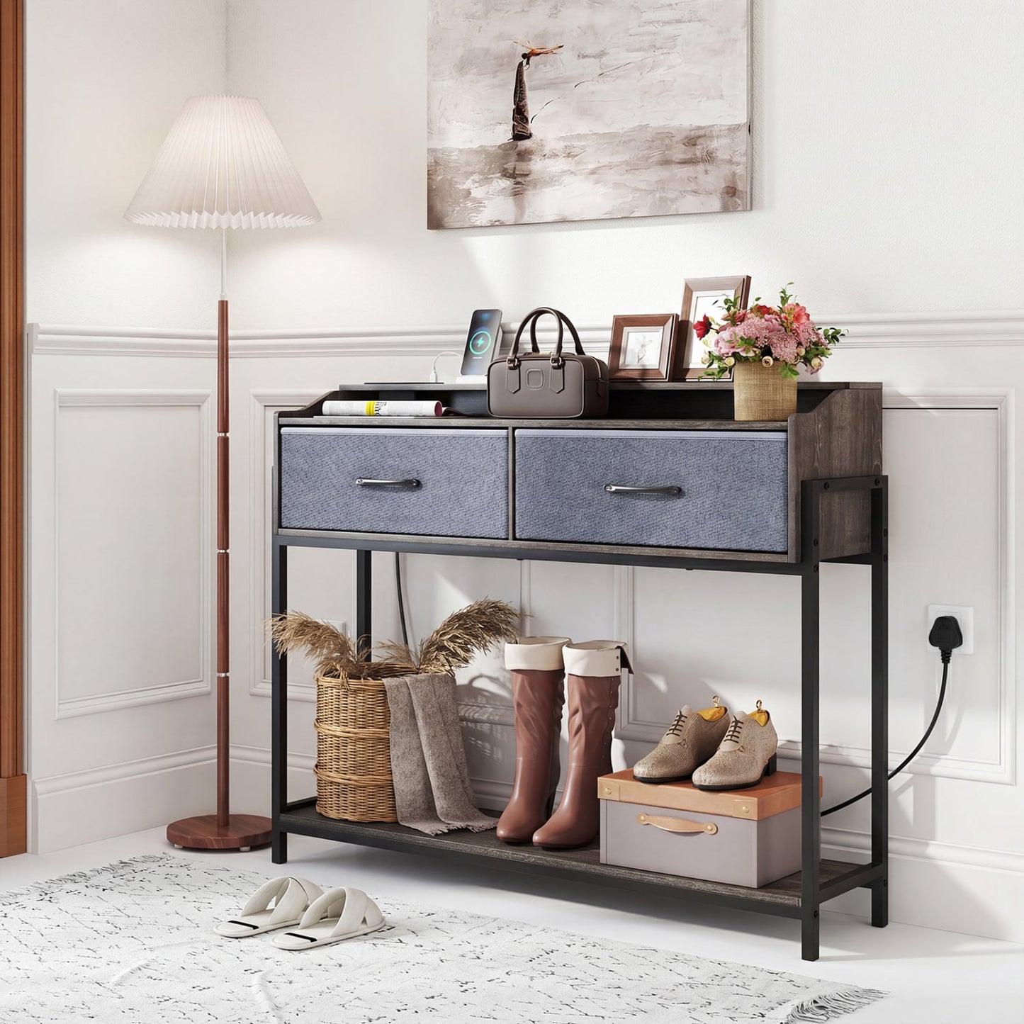 Console Table With Charging Station, 110 cm, Gray