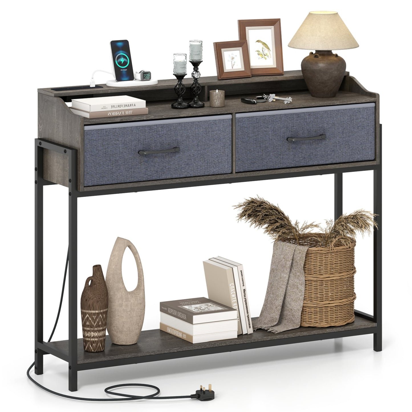 Console Table With Charging Station, 110 cm, Gray