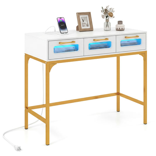 Console Table With LED Lighting, Charging Station, White Console Tables White at Gallery Canada