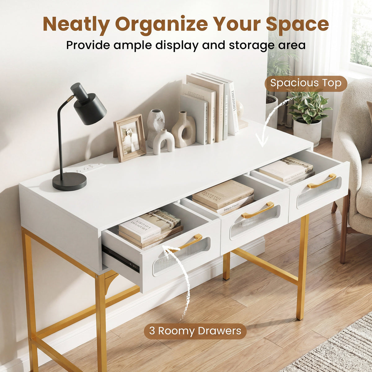 Console Table With LED Lighting, Charging Station, White Console Tables at Gallery Canada