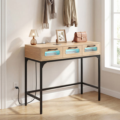 Console Table With LED Lighting & Charging Station, Natural Console Tables at Gallery Canada