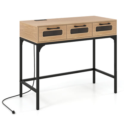 Console Table With LED Lighting & Charging Station, Natural Console Tables at Gallery Canada