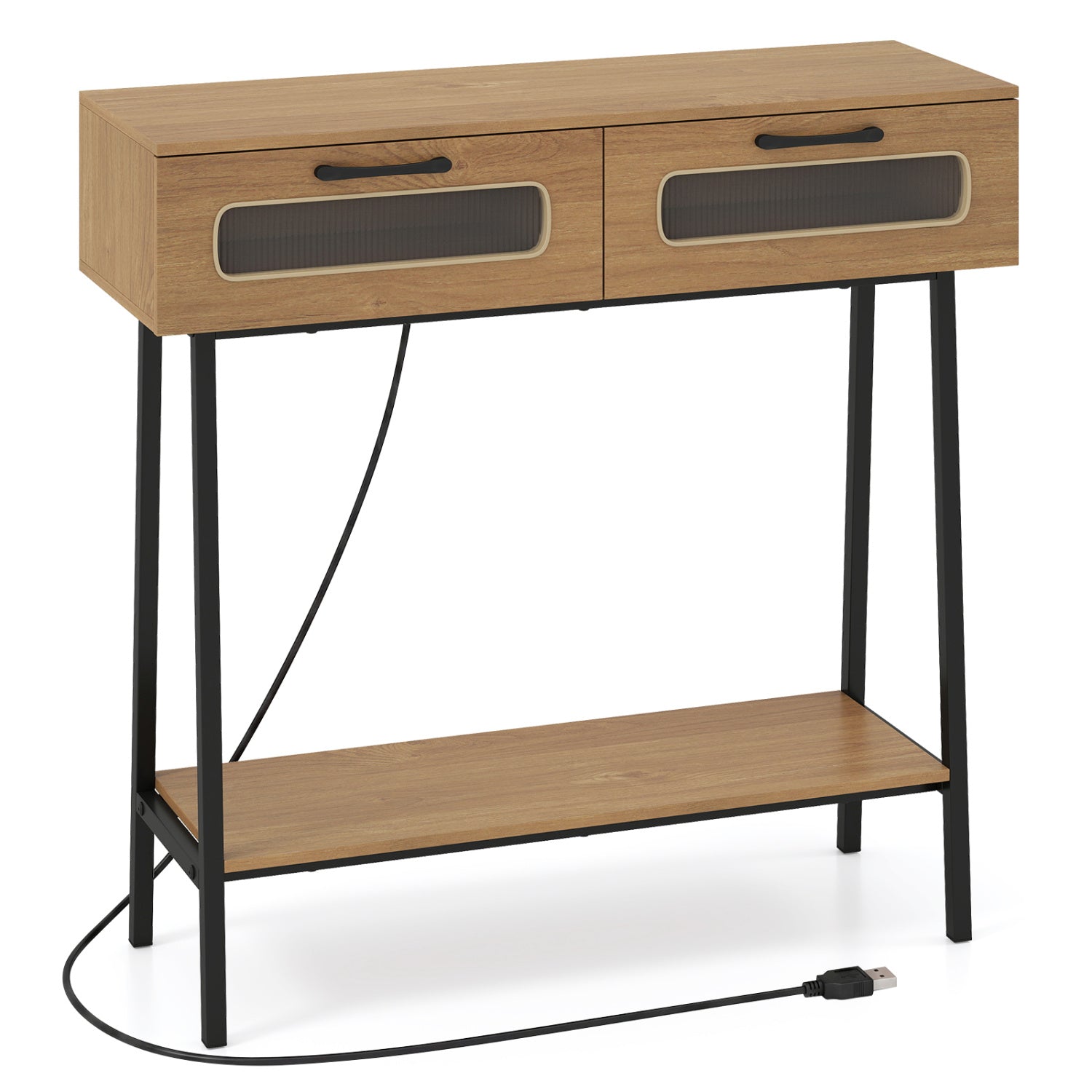 Console Table with LED Lights, Open Shelf, Natural Console Tables Natural at Gallery Canada