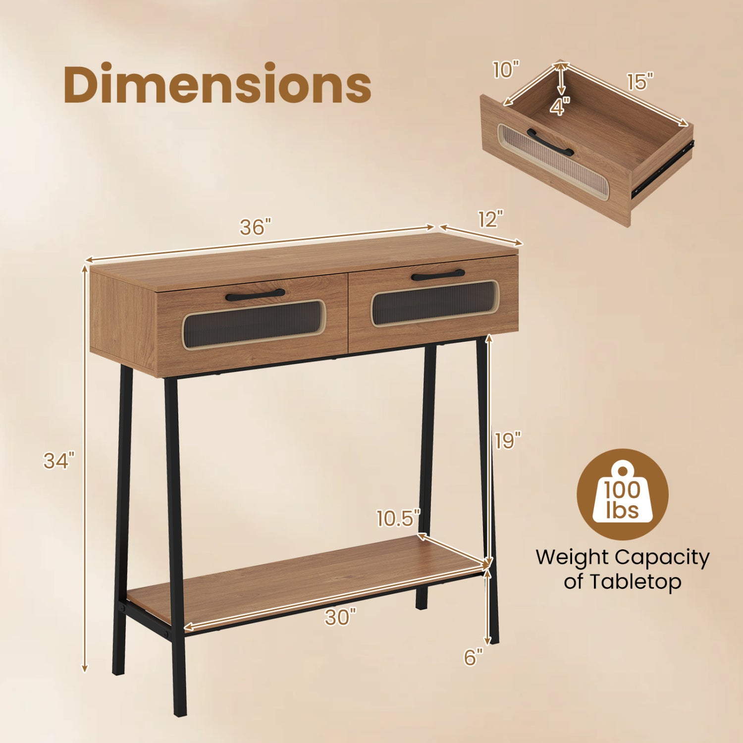 Console Table with LED Lights, Open Shelf, Natural Console Tables at Gallery Canada