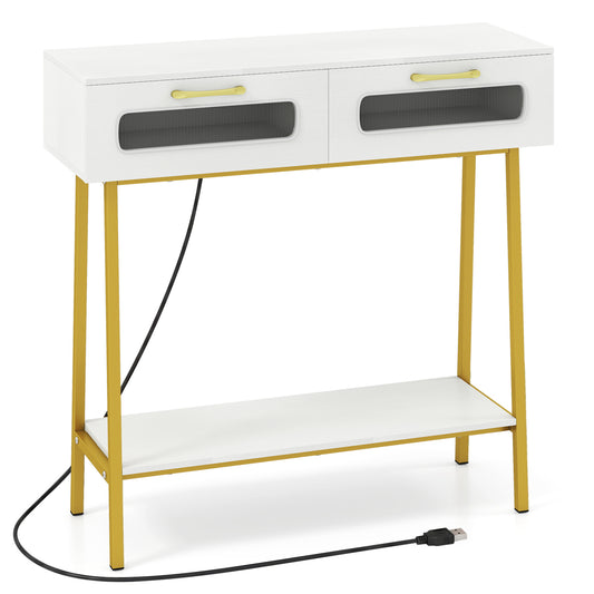 LED Console Table with Open Shelf, White Console Tables White at Gallery Canada