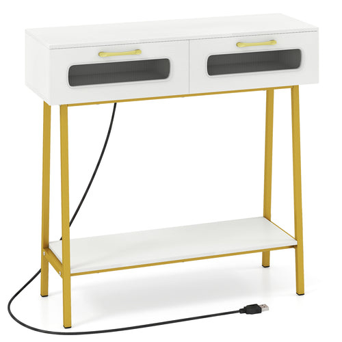 LED Console Table with Open Shelf, White