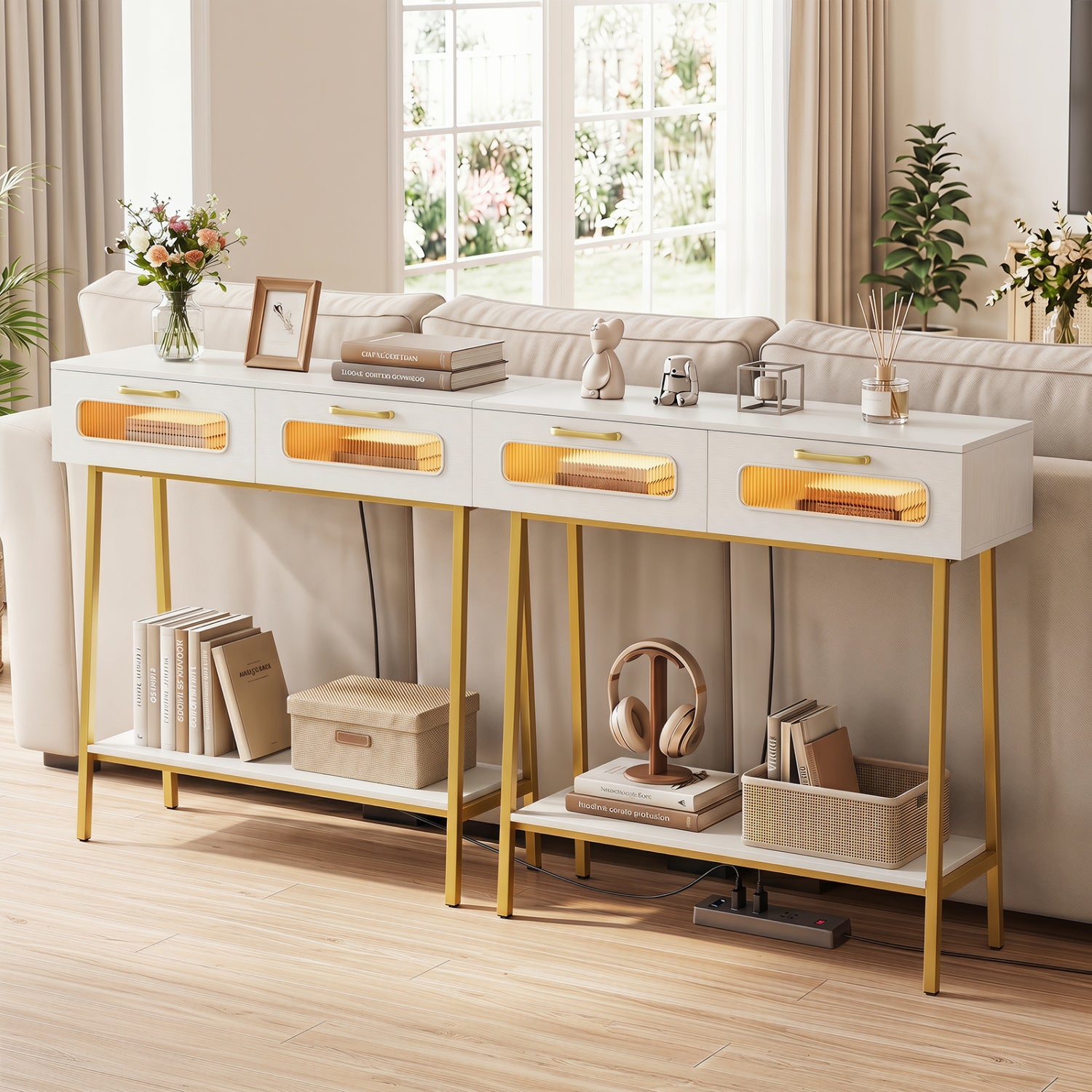 LED Console Table with Open Shelf, White Console Tables at Gallery Canada