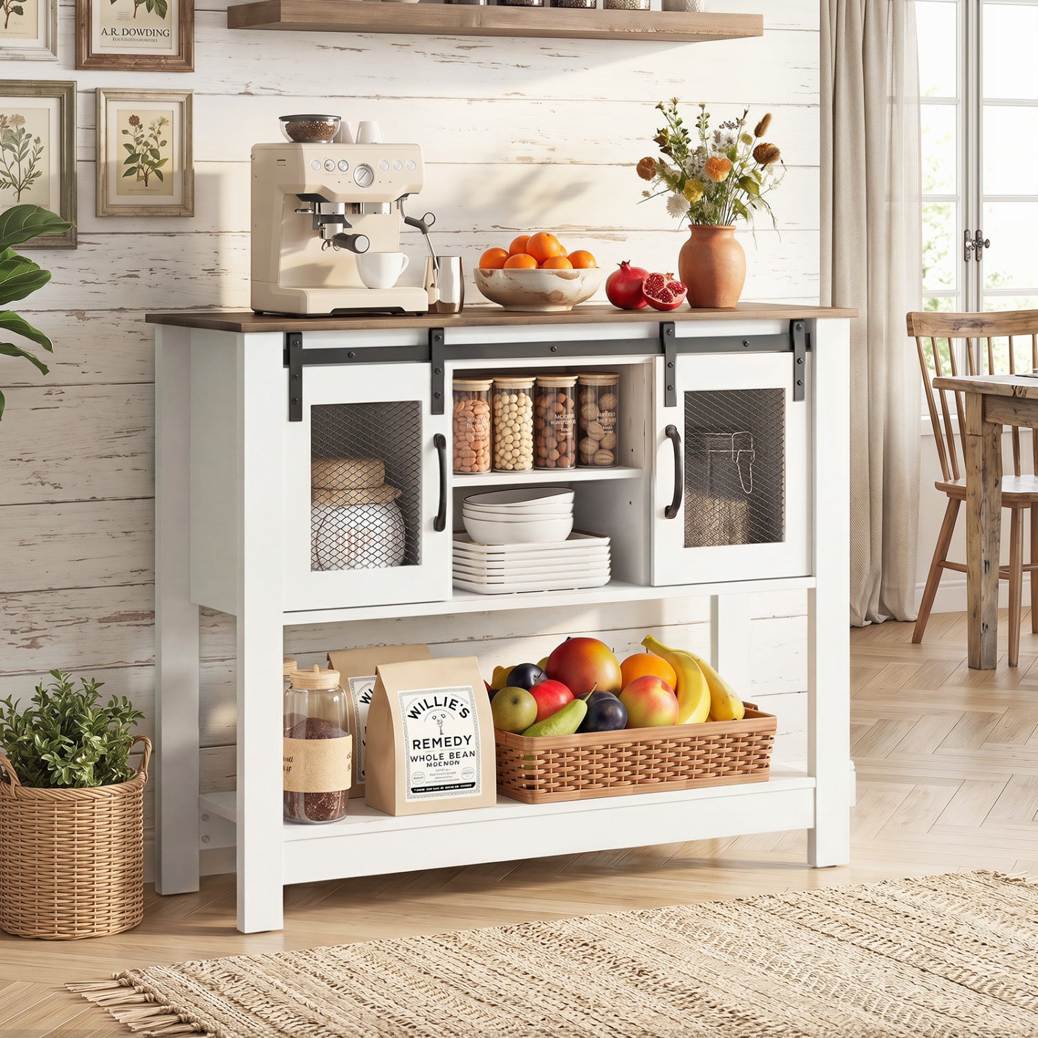 Console Table with Sliding Barn Doors and Storage Cabinets, Rustic Brown Console Tables at Gallery Canada