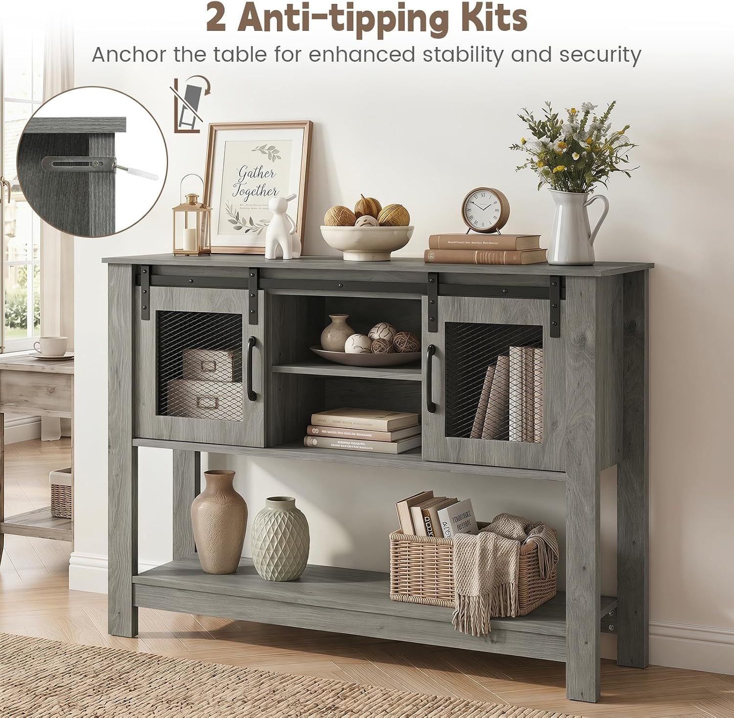 Console Table With Sliding Barn Doors, Gray Console Tables at Gallery Canada