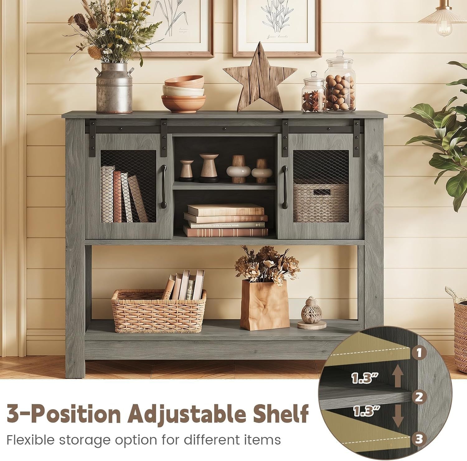 Console Table With Sliding Barn Doors, Gray Console Tables at Gallery Canada