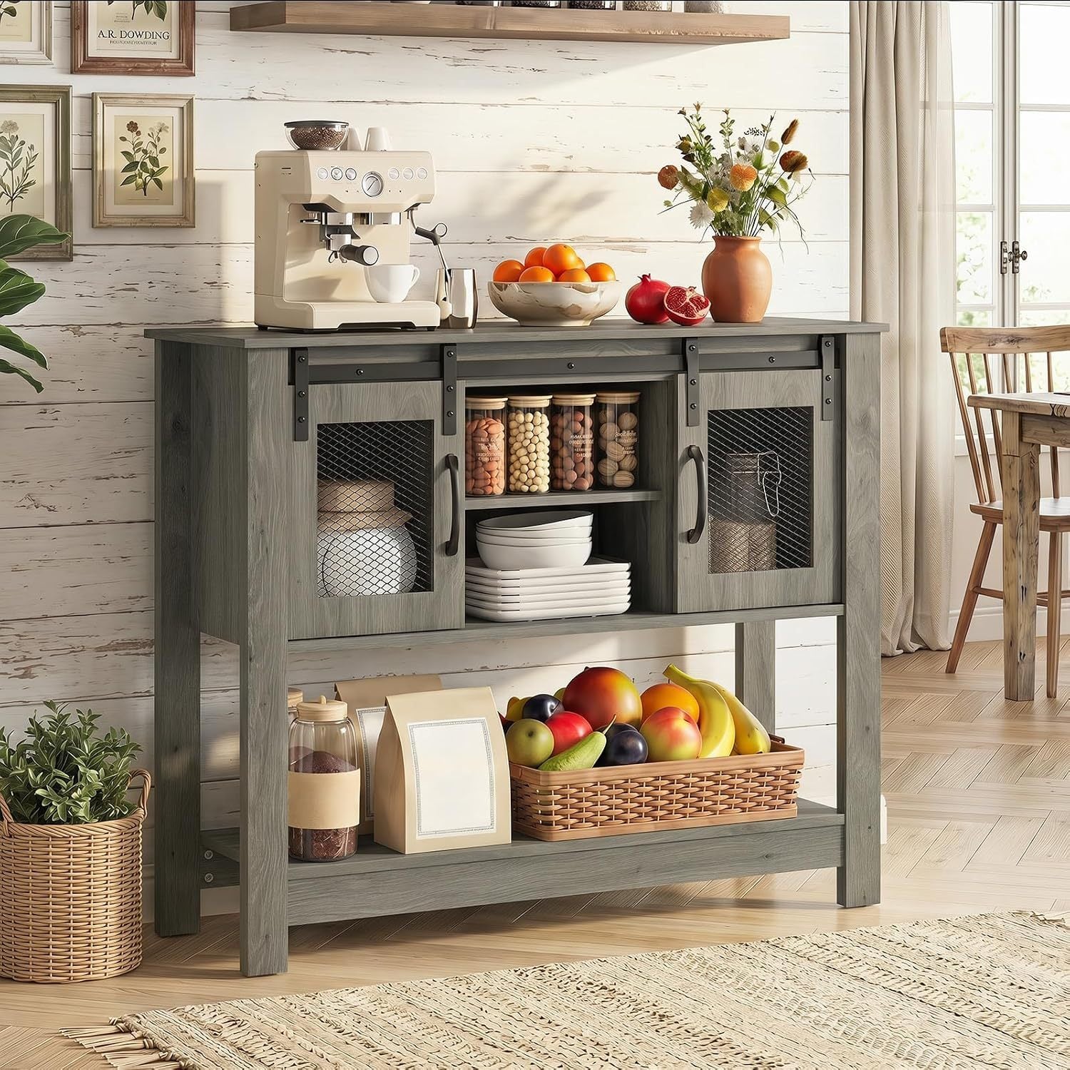 Console Table With Sliding Barn Doors, Gray Console Tables at Gallery Canada