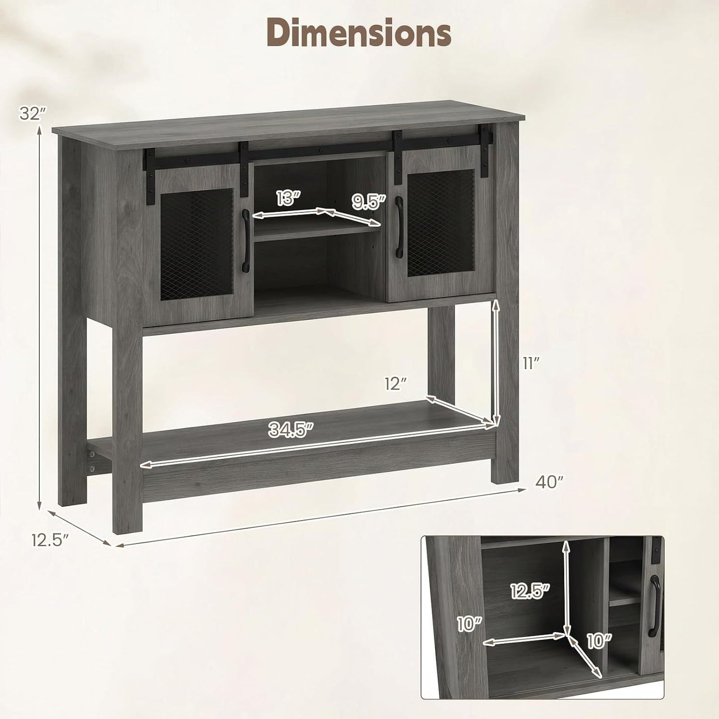 Console Table With Sliding Barn Doors, Gray Console Tables at Gallery Canada