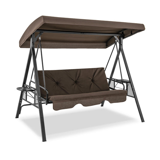 Convertible 3-Seat Swing Chair To Flat Bed, Adjustable Canopy, Brown Porch Swings Brown at Gallery Canada