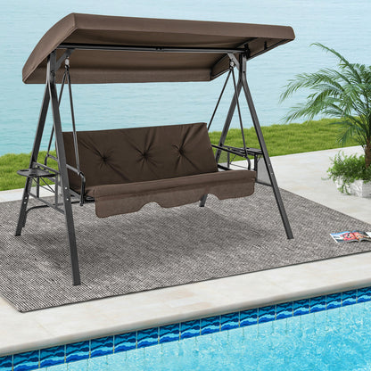 Convertible 3-Seat Swing Chair To Flat Bed, Adjustable Canopy, Brown Porch Swings at Gallery Canada