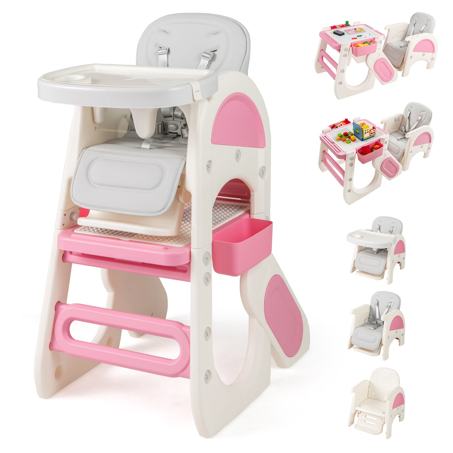 Convertible Baby High Chair, Double-Layer Tray, Adjustable Backrest, Pink High Chairs at Gallery Canada