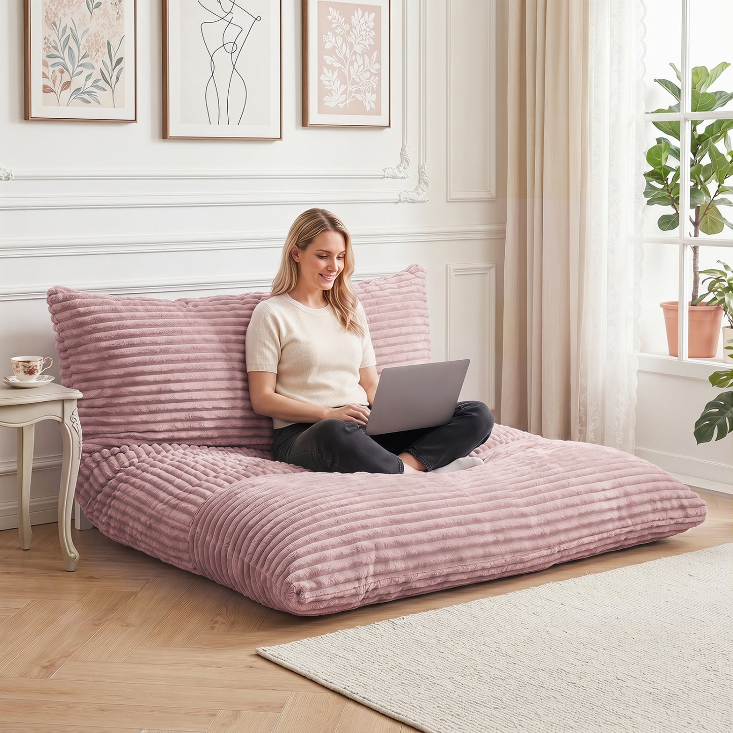 Convertible Bean Bag Floor Sofa, Corduroy Cover, Pink Floor Chairs at Gallery Canada