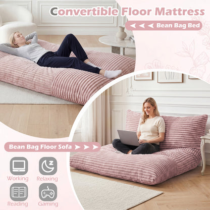 Convertible Bean Bag Floor Sofa, Corduroy Cover, Pink Floor Chairs at Gallery Canada