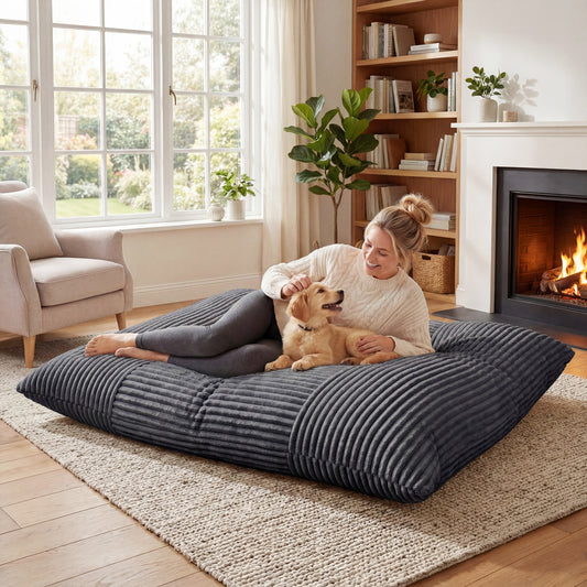 Convertible Bean Bag Floor Sofa, Machine-Washable Corduroy, Dark Gray Floor Chairs Dark Gray at Gallery Canada