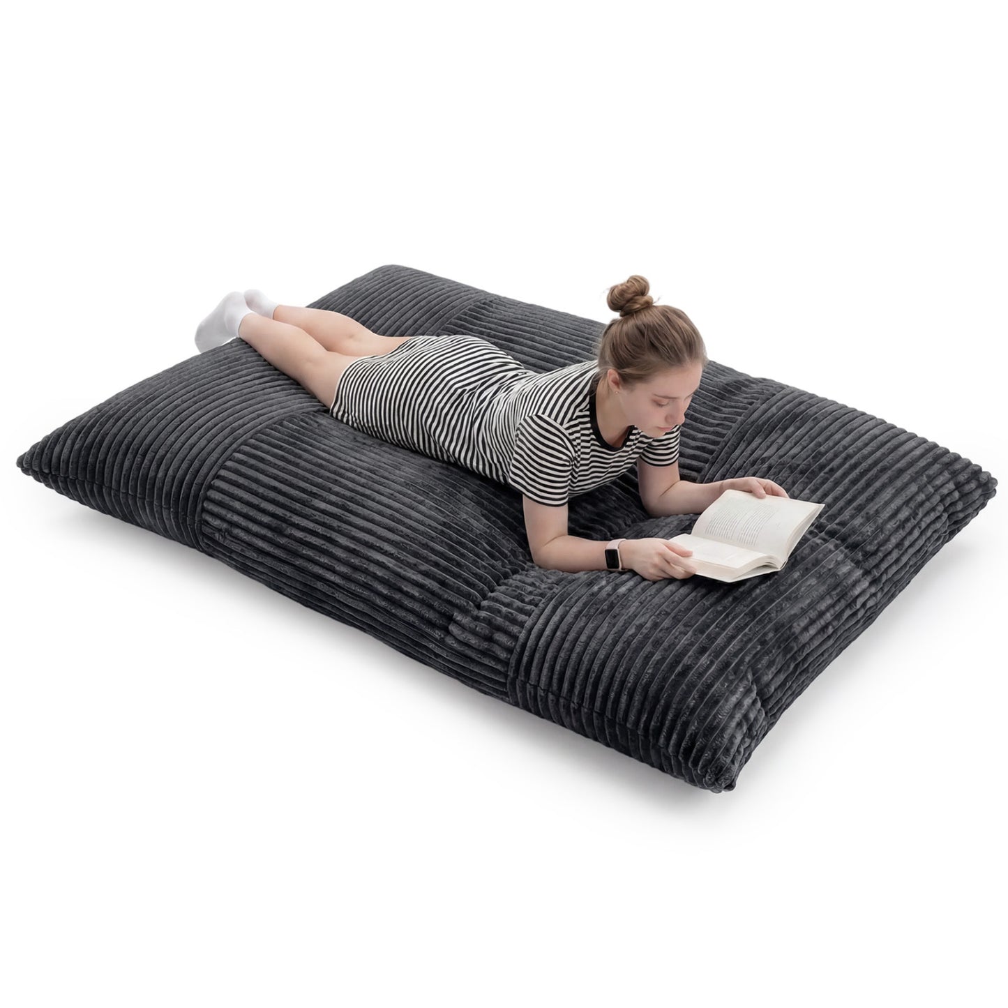 Convertible Bean Bag Floor Sofa, Machine-Washable Corduroy, Dark Gray Floor Chairs at Gallery Canada