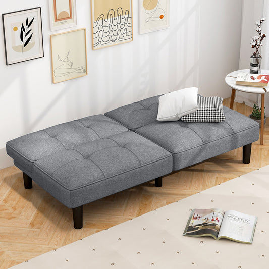 Convertible Folding Futon Sofa Bed, 6-Position Adjustable Backrest, Gray Sofas & Loveseats Gray at Gallery Canada