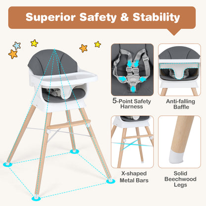 Convertible High Chair, Solid Wood, 3-Position Tray, Gray High Chairs at Gallery Canada