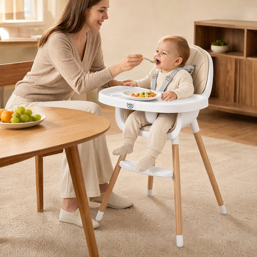 Convertible High Chair With 5-Point Harness For Babies, Toddlers, Beige