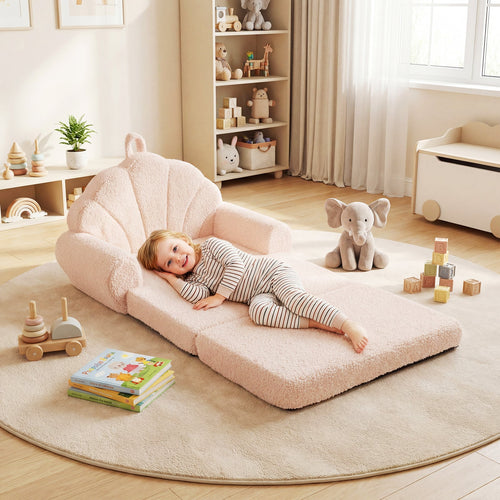 Convertible Kids Sofa, 2-in-1 Fold Out Toddler Couch Chair, Beige